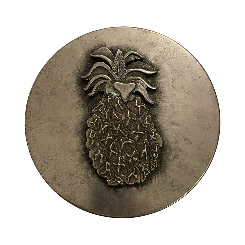 Vintage Silver Metal Tin with Pewter Pineapple
